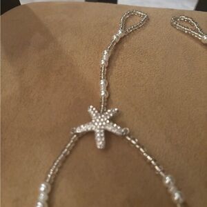 Silver tone and faux pearls feet jewelry